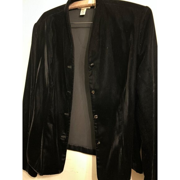 Vintage Black Velvet  Jacket Sz 11/12 Open  Front Braided Trim Lined Blazer Form - Picture 2 of 15
